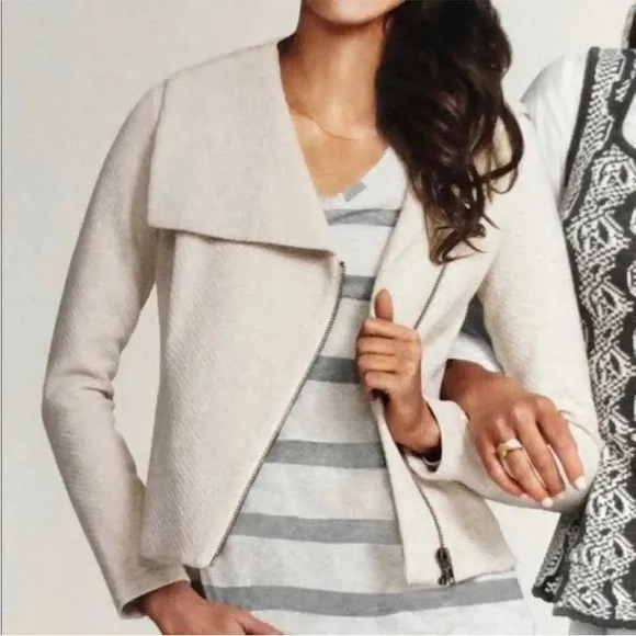 CAbi Ryder Cream Moto Jacket #913 Quilted Cotton Minimalist Neutral Size M EUC - Picture 2 of 11